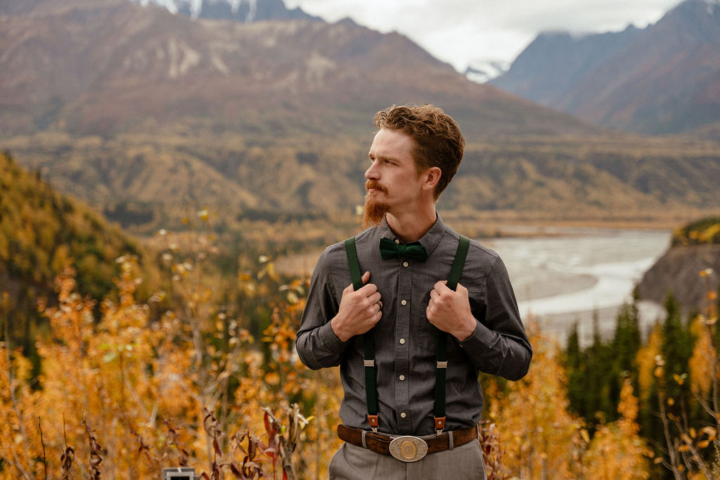 Wasilla Alaska Wedding Photography Groom Portrait Outdoors Fall
