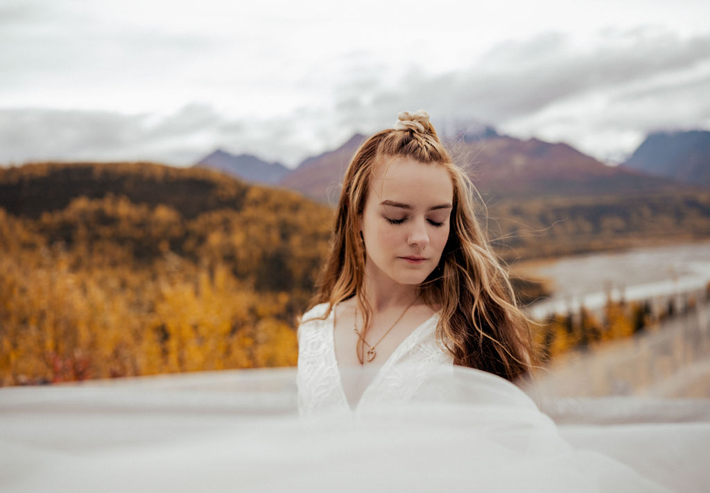 Knik River Fall Bridal Photography Portrait